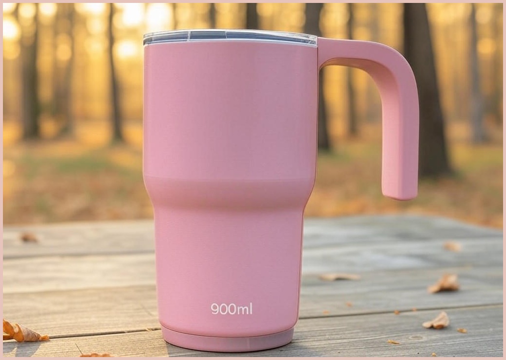TYESO 진공 스텐 텀블러 보온보냉 대용량 손잡이 캠핑 차량용 (캐리핸들 600/750/900/1050/1200ml), 인디핑크, 900ml, 1개