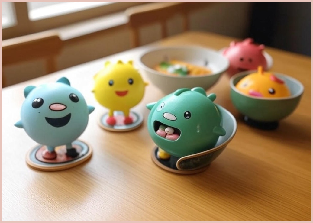 BLOWFISHFUGU 손잡이그릇4p홈식기 세트 캐릭터 손잡이 플레이팅 면기 세트 - 이미지 1