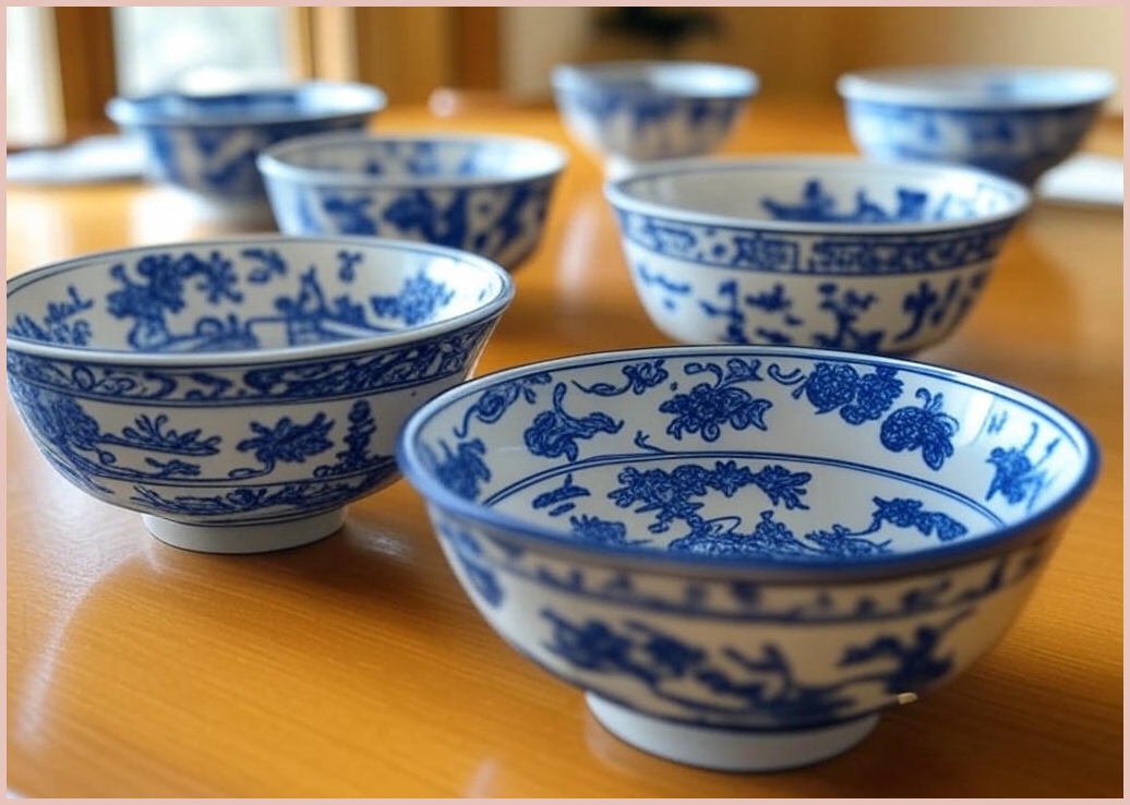 ZOZOFO 도자기 식기 파스타볼 예쁜접시 4p, 청화자기, A+B+C+D, 4개