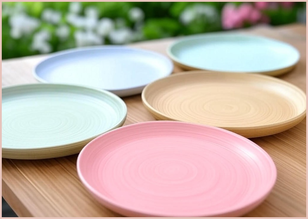 모던하우스 L 패턴 뱀부파이버 원형 접시 세트 봄 20 x 20 x 1.6 cm, 1세트, 접시4종, 혼합색상