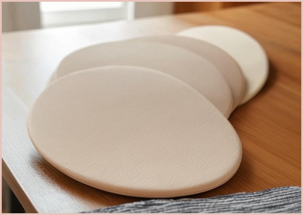 코지스 타원형 북유럽 가죽 방수 식탁매트 4개 세트, 베이지 2장+ 아이보리 2장, 1개