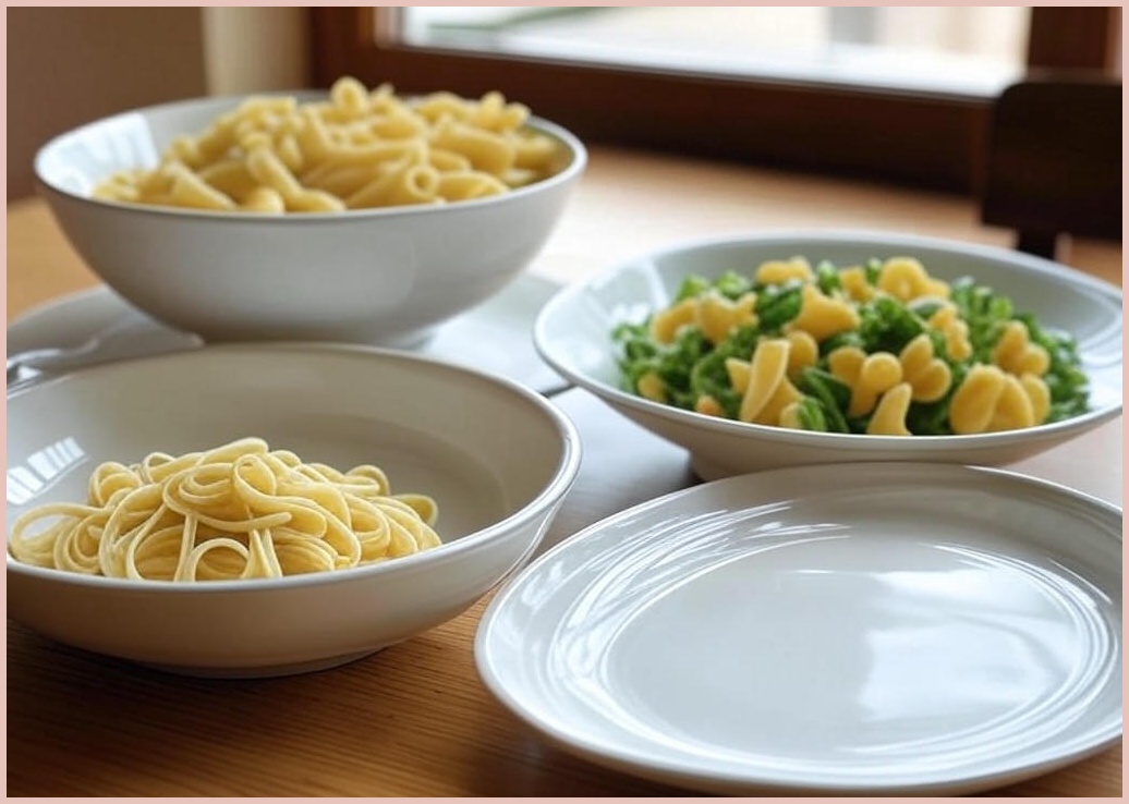 파스타볼 샐러드볼 타원 파스타접시 도자기그릇2종 4p, 타원찬기 화이트, 1세트