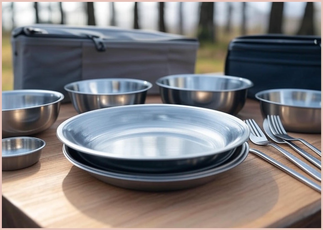 패밀리 모던 스텐 캠핑식기세트 캠핑용 접시 그릇 (21P) 보관파우치포함, 단일색상, 1세트