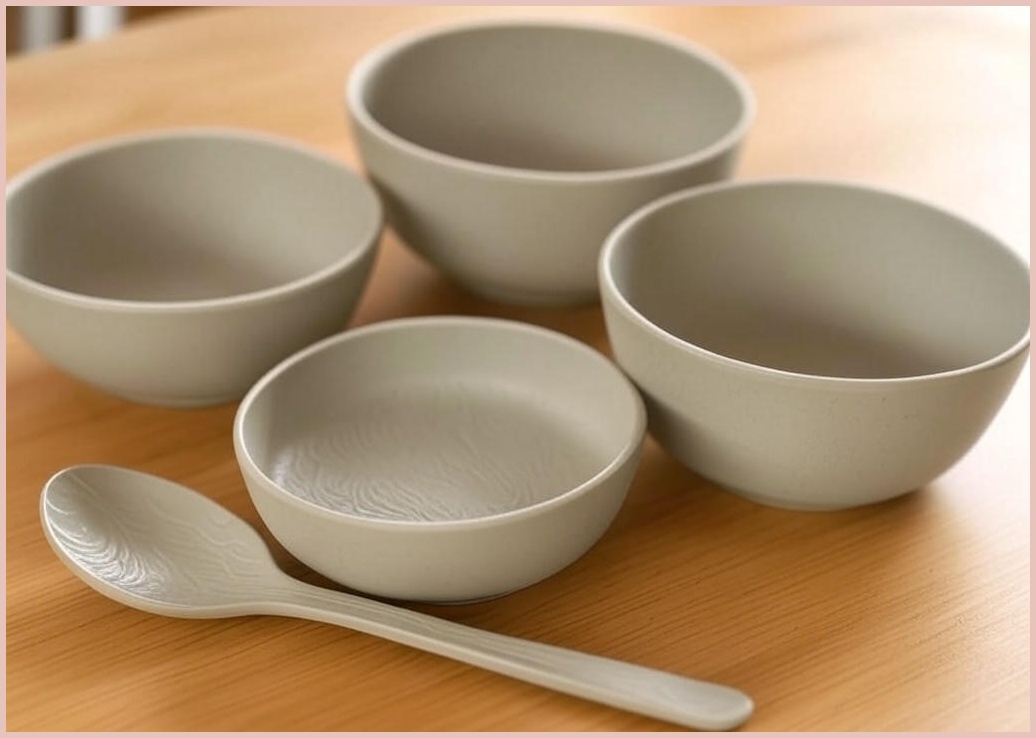 스탠다드145 예쁜 간식그릇세트 트위스트 실리콘 안깨지는 유아 식기 4종 세트, 1세트, 접시2종+컵+스푼/포크, 라이트 그레이